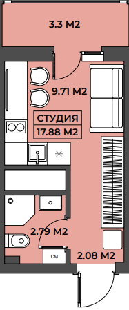 Планировка Студия 17,88 м²